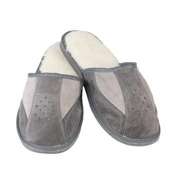 Papuci de casa, pentru barbati, din piele intoarsa, captusiti cu lana, gri, Gri Papuci de casa, pentru barbati, din piele intoarsa, captusiti cu lana, gri, Gri