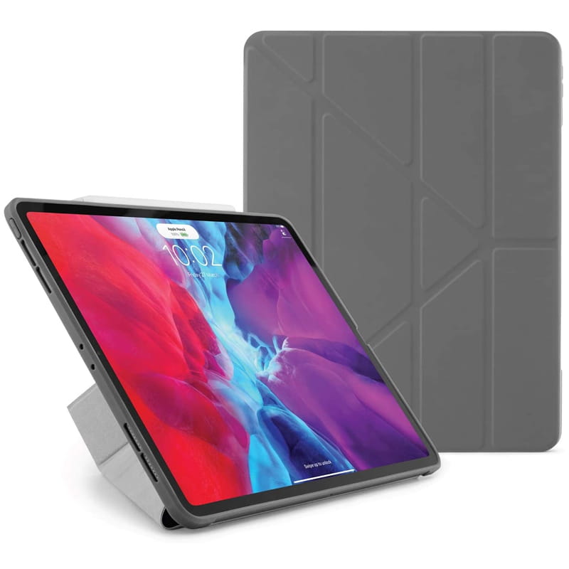 Husa Book CoverPipetto Origami pentru iPad Pro 12.9 4th gen. 2020, Policarbonat/Plastic/Microfibra, Gri