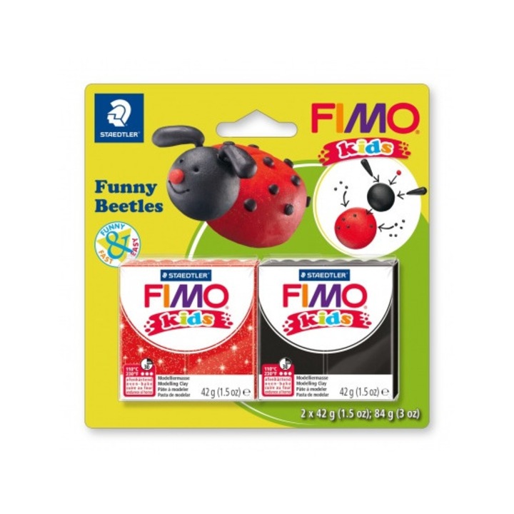 Комплект глина Staedtler Fimo Kids, 2 x 42g, Beetles