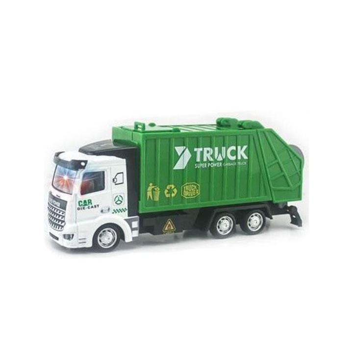 Magic Toys 206140833 Szemétszállító teherautó hátrahúzós meghajtással, fénnyel és hanggal 1/48