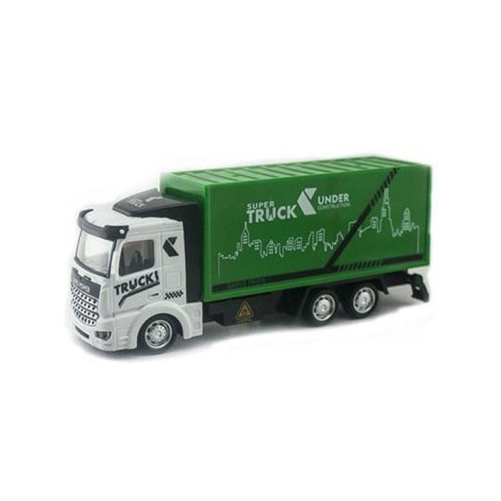 Magic Toys 6146231 Konténeres teherautó hátrahúzós meghajtással, fénnyel és hanggal 1/48