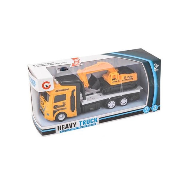 Magic Toys 5626123 Tréler munkagéppel fény és hangeffektekkel