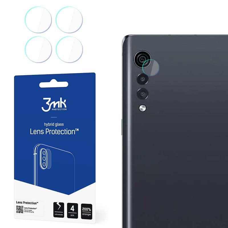 Set 4 folii de protectie camera 3MK Hybrid Glass Lens Protection pentru LG Velvet, 0,2 mm, Sticla, Transparent