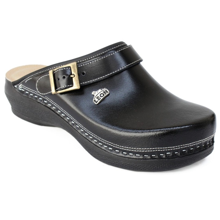 Saboti dama, Leon, Piele, Negru, Marimea 41