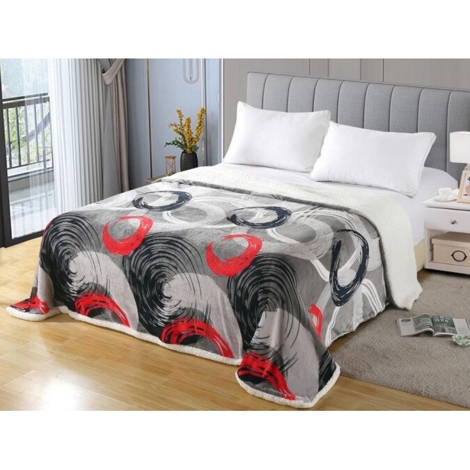 Patura cocolino pat dublu cu blanita House model paint gri/rosu, 200x230cm