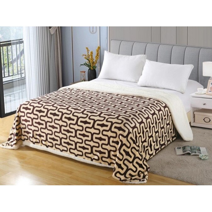 Patura cocolino pat dublu cu blanita House model aztec crem/maro, 200x230cm