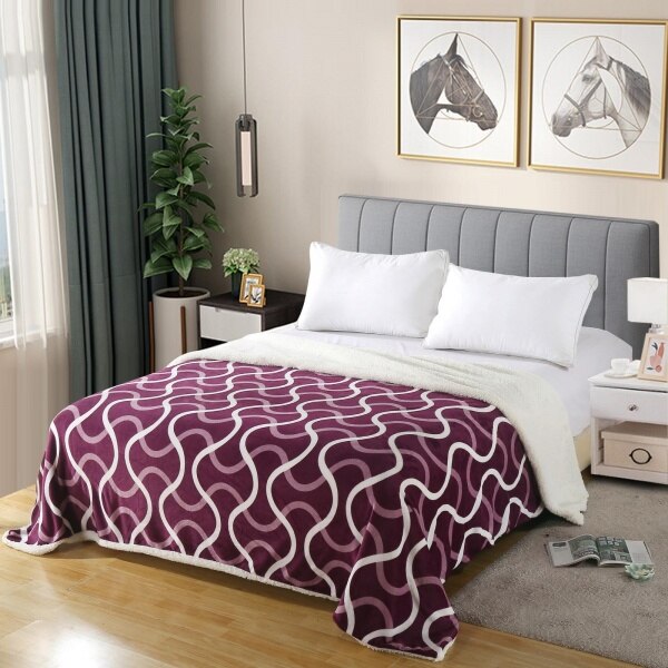 Patura cocolino pat dublu cu blanita House model dungi mov/alb, 200x230cm