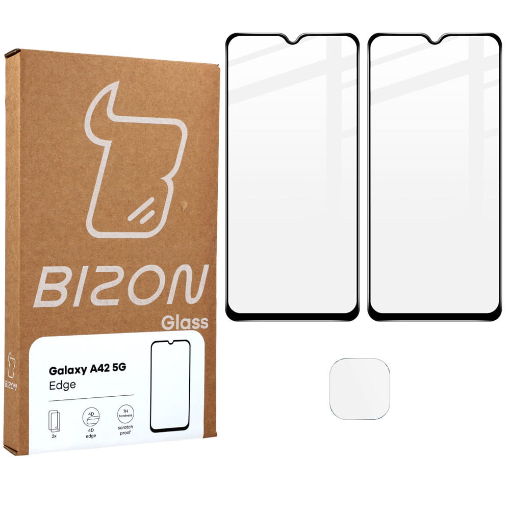 Set 2 folii sticla si protectie obiectiv, Bizon, Compatibil Galaxy A42 5G, Negru
