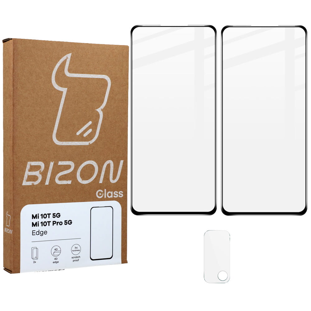 Set 2 folii sticla si protectie obiectiv, Bizon, Compatibil Xiaomi Mi 10T 5G/ Mi 10T Pro 5G, Negru