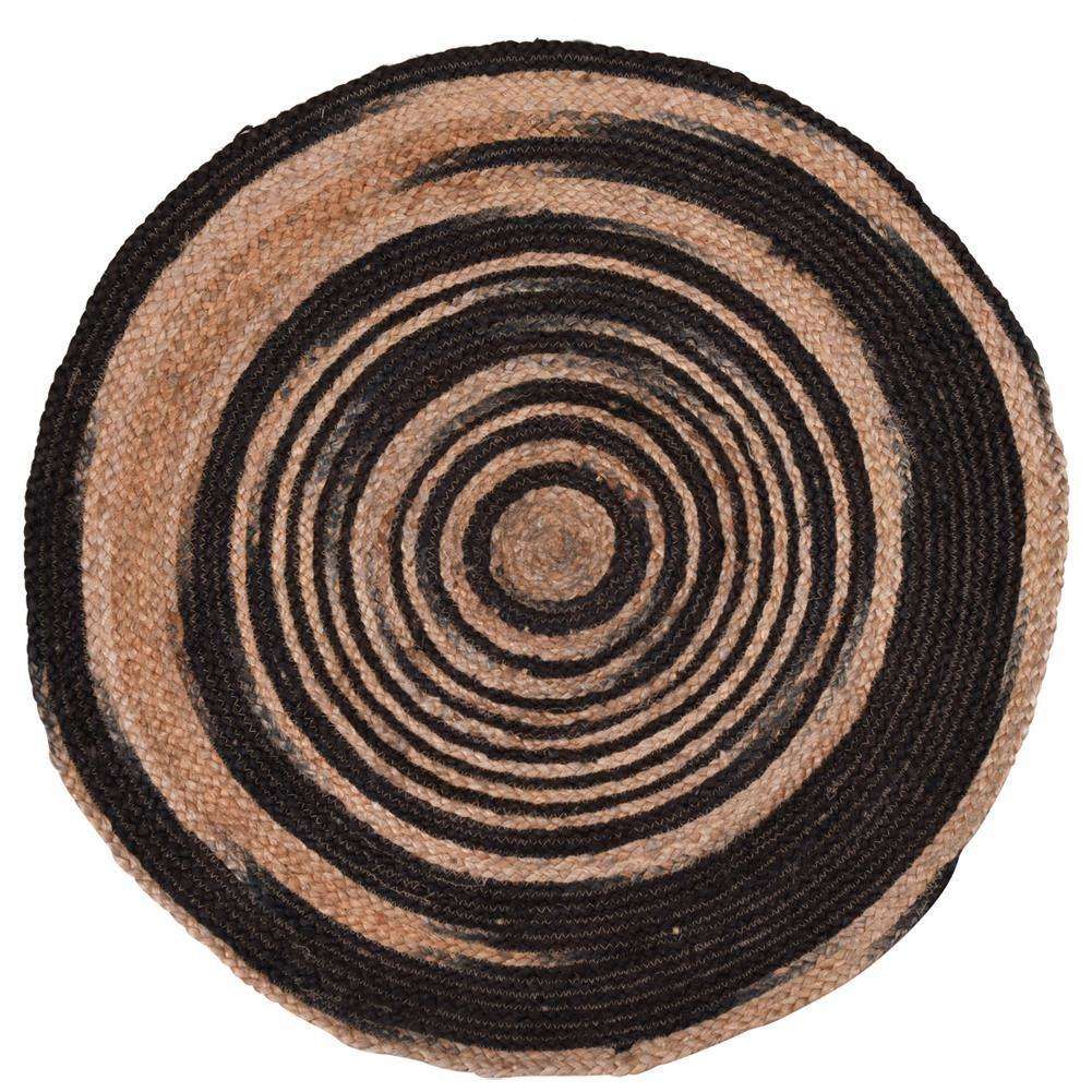 Covor rotund din iuta Excellent Houseware, 90 cm, Maro/Negru