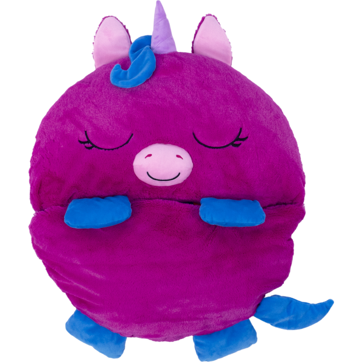 Jucarie de plus 2 in 1 Happy Nappers - Unicornul Fiona, sac de dormit, roz/albastru, 137 cm