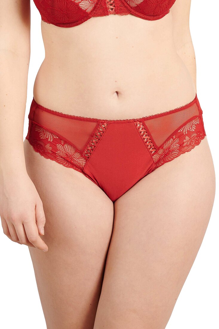 Chilot de colectie frantuzeasca din dantela, plasa si satin cu clin de bumbac, S Complexe Pasion Charme, Rosu