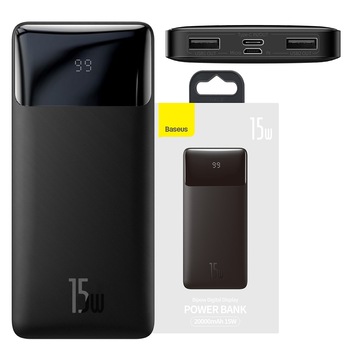 Powerbank Baseus Bipow, 20000 mAh, Afisaj Digital, Negru Powerbank Baseus Bipow, 20000 mAh, Afisaj Digital, Negru