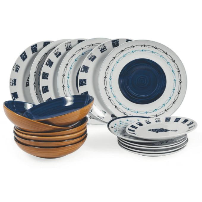 Set de Masa Home Design Passion, Model El Pescado, 18 Piese, Portelan, Multicolor