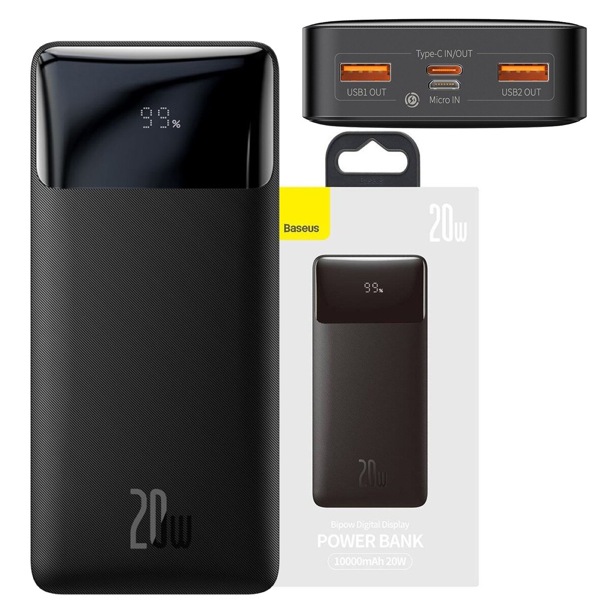 Powerbank Baseus Bipow, 10000 mAh, Afisaj Digital, Negru