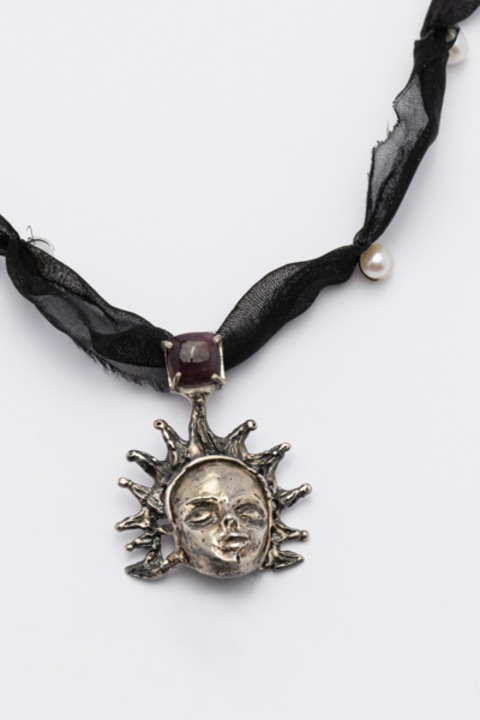 Pandantiv masca argint 925, cu turmalina, placat aur 14k