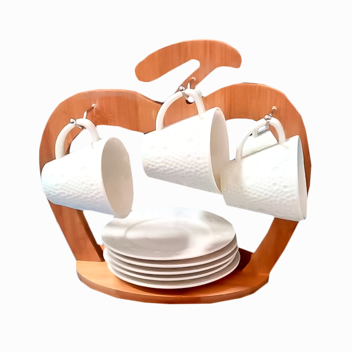 Set 6 cesti cu farfurii si suport din bambus, Naimeed D127, material ceramica, 200ml