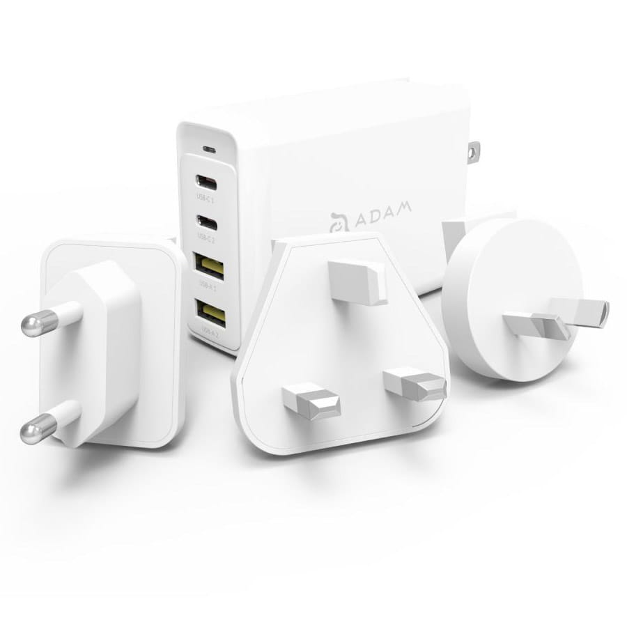 Adaptor Adam Elements Omnia Pro, 4 tipuri de prize, 2 USB, 2 USB-C, 100W, Alb