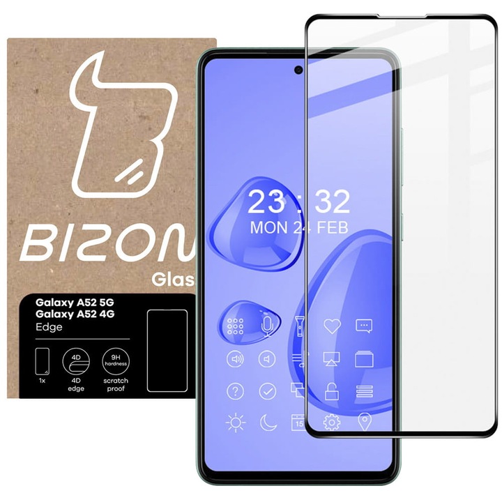 Bizon Glass Edge Galaxy A52s 5G / A52 4G / 5G telefon biztonsági üveg fólia, fekete