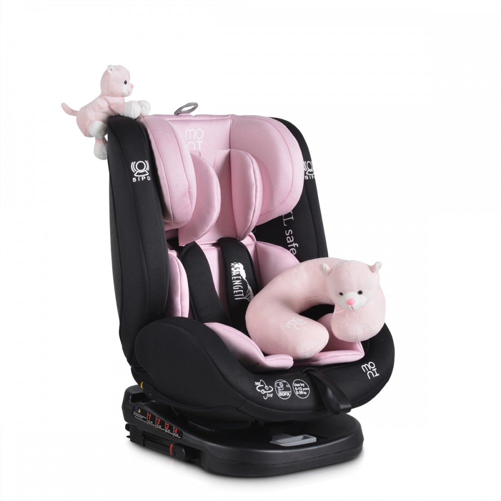 Scaun auto Serengeti, roz, rotire 360 de grade, 4 pozitii de inclinare, sistem ISOFIX, 0-36 kg