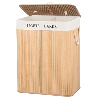 Cos rufe Sersimo HA32, dublu cu 2 compartimente, 100 L, 64x52 cm, bambus natural Cos rufe Sersimo HA32, dublu cu 2 compartimente, 100 L, 64x52 cm, bambus natural