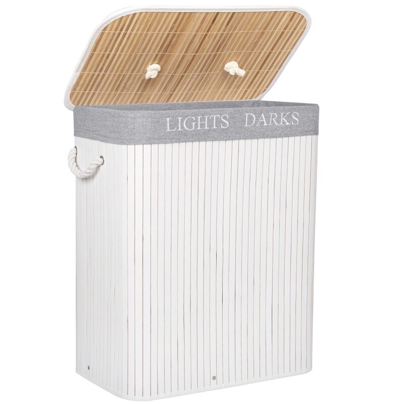 Cos rufe Sersimo HA61, dublu cu 2 compartimente, 100 L, 64x52 cm, bambus alb