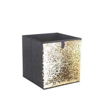 Cutie textil pliabila pentru depozitare, cu paiete aurii, 27 x 27 x 28 cm, 8096 Cutie textil pliabila pentru depozitare, cu paiete aurii, 27 x 27 x 28 cm, 8096