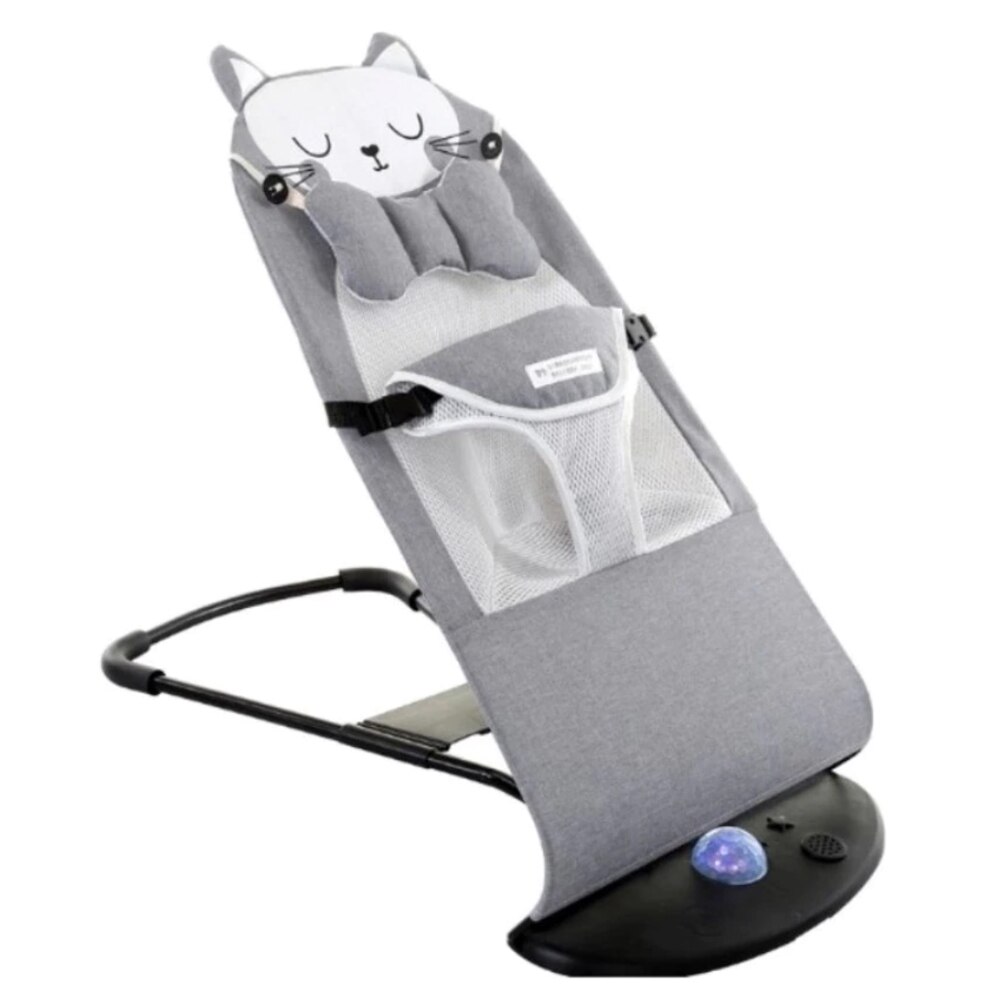 Balansoar bebe ergonomic Lila Care, cu 5 trepte, inclinare reglabila, pliabil, 0+ luni, gri deschis, cu pisicuta