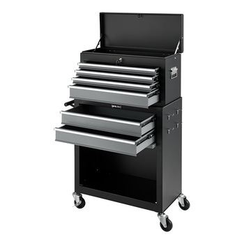 Dulap scule, pro.tec, Model cu 2 sertare si 1 lada scule cu 4 sertare, 69 x 33 x 109 cm, otel, negru, mobil cu 2 roti blocabile Dulap scule, pro.tec, Model cu 2 sertare si 1 lada scule cu 4 sertare, 69 x 33 x 109 cm, otel, negru, mobil cu 2 roti blocabile
