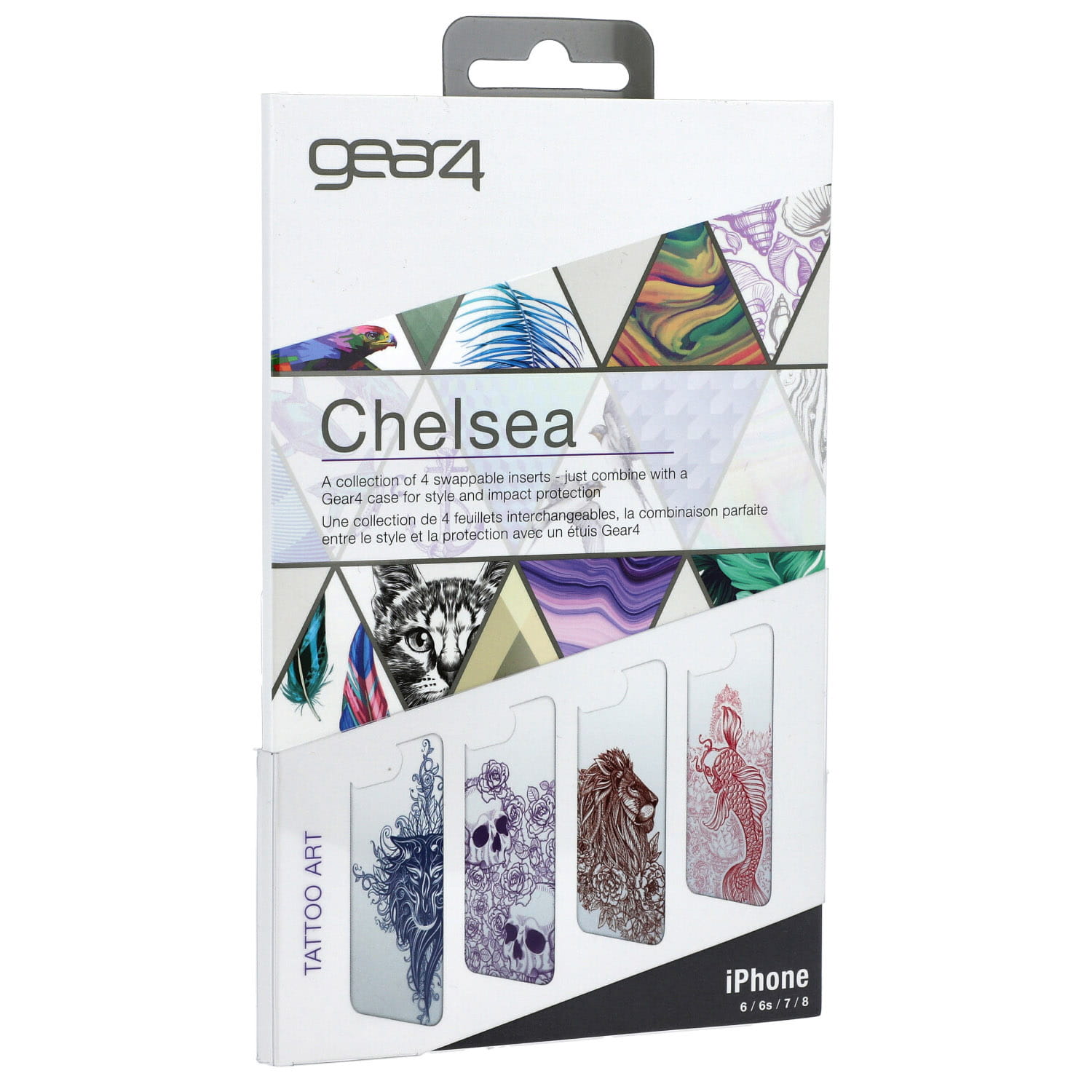 Set 4 folii Gear4 Chelsea Tattoo Art compatibile cu carcasele Piccadilly/Crystal Palace, Pentru iPhone 6/7/8, Multicolor