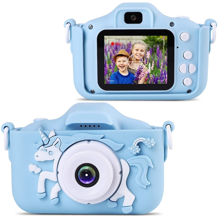 STELS W301 Kids digitális fényképezőgép, digitális fotó- és videokamera, 64 GB-os SD kártya, játékok, leesés elleni védelem, kék
