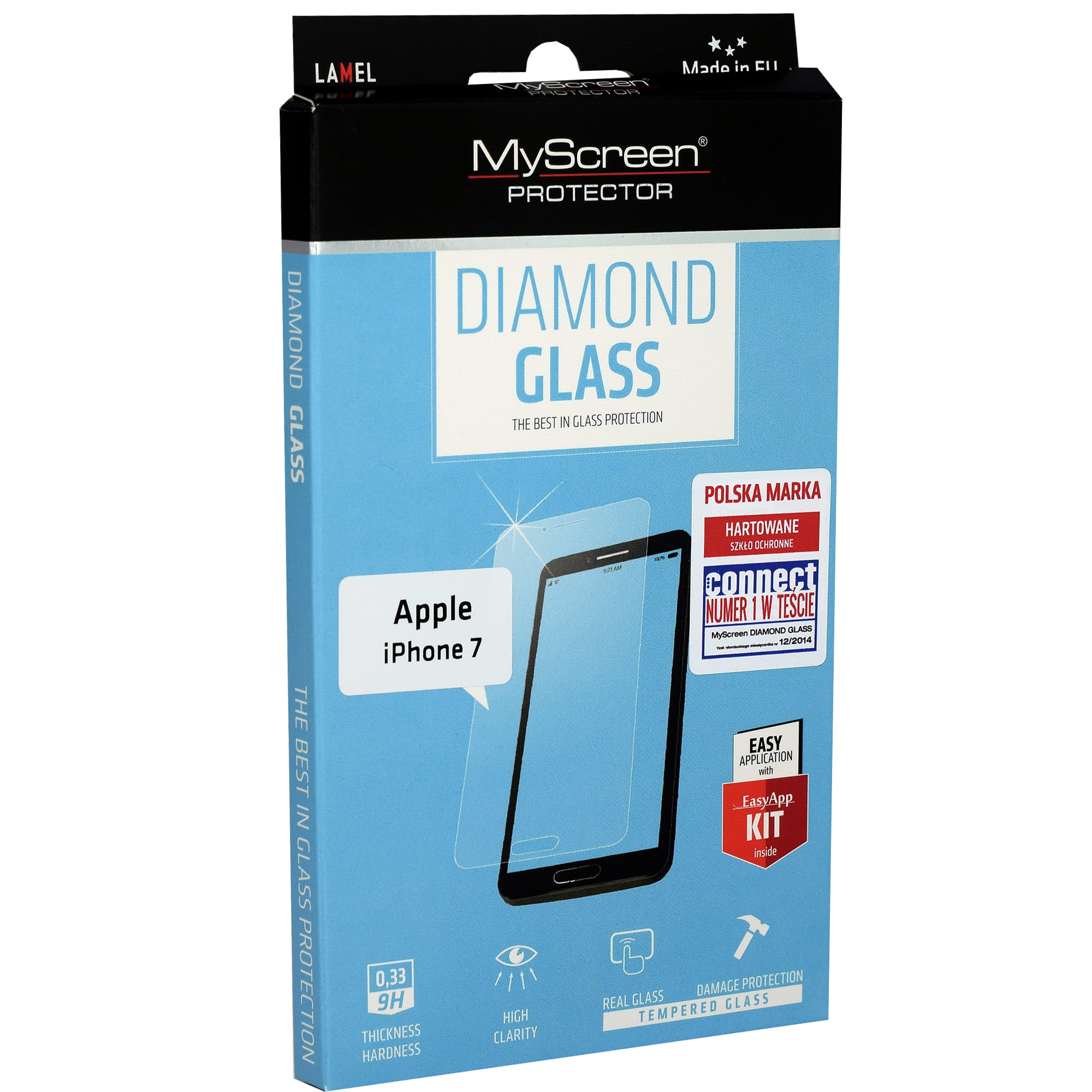 Folie de sticla securizata, Diamond Glass, MyScreen Protector, pentru Apple iPhone 8/7, Trasparent + kit de aplicare