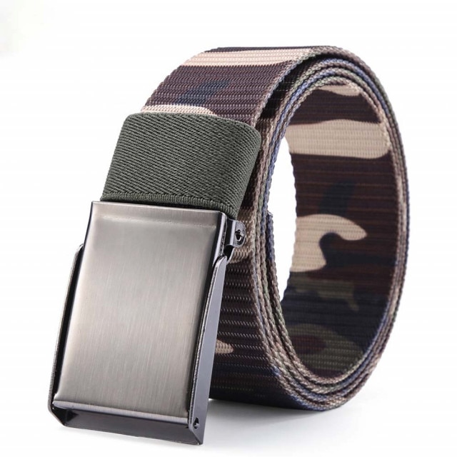 Curea centura Pufo Army Force pentru barbati 3.8 x 120 cm, reglabila, camuflaj, maro