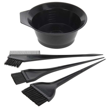 Set 4 piese pentru vopsirea parului Eleganza, Plastic, Negru Set 4 piese pentru vopsirea parului Eleganza, Plastic, Negru