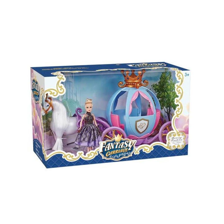 Magic Toys 5666983 Fantasy Tündérmese hintó lóval és babával
