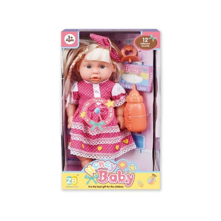 Magic Toys 5179360 Baba pöttyös ruhában kiegészítőkkel és hanggal