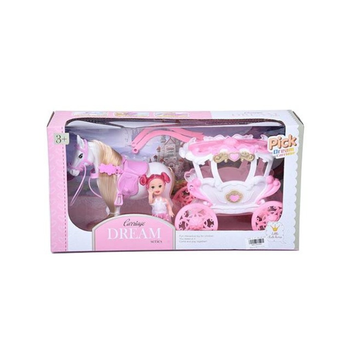 Magic Toys 6549803 Álom hintó szett lóval és 7,5cm-es babával pink-fehér színben