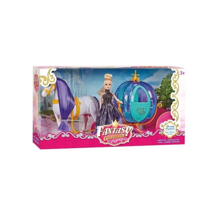 Magic Toys 5667706 Fantasy varázslatos tökhintó szett lóval és babával