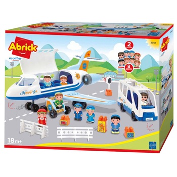 Joc de construit avion si autobuz Abrick Ecoiffier cu scari si 8 figurine, 3065 Joc de construit avion si autobuz Abrick Ecoiffier cu scari si 8 figurine, 3065