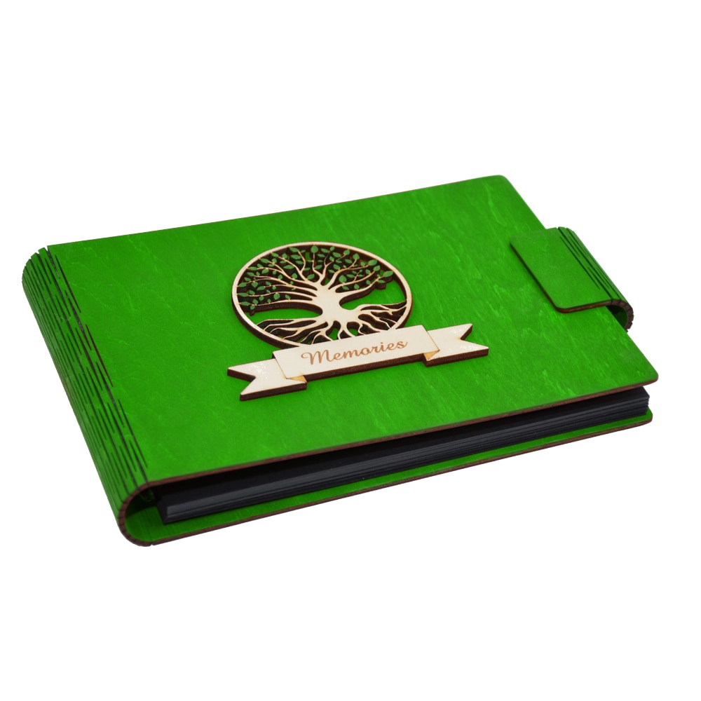 Album foto A5 personalizat, din lemn, Verde, Piksel, GuestBook, Caiet amintiri, Pomul vietii