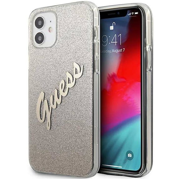 Husa Guess Glitter Gradient pentru iPhone 12 Mini, Policarbonat, Auriu