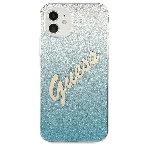 Husa Guess Glitter Gradient pentru iPhone 12 Mini, Policarbonat, Albastru