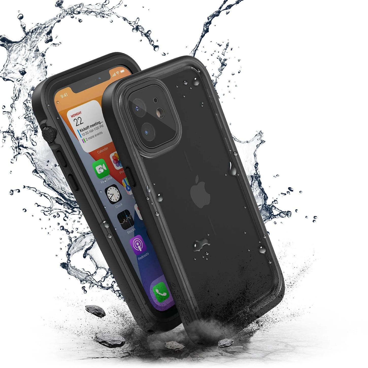 Husa cu protectie ecran Catalyst Total Protection pentru iPhone 12, Polimer, Negru/Transparent