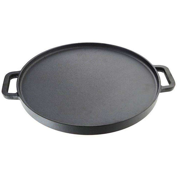 Tigaie cu doua fete HIT, Suprafata plana/Grill, Fonta, 30 cm, Negru
