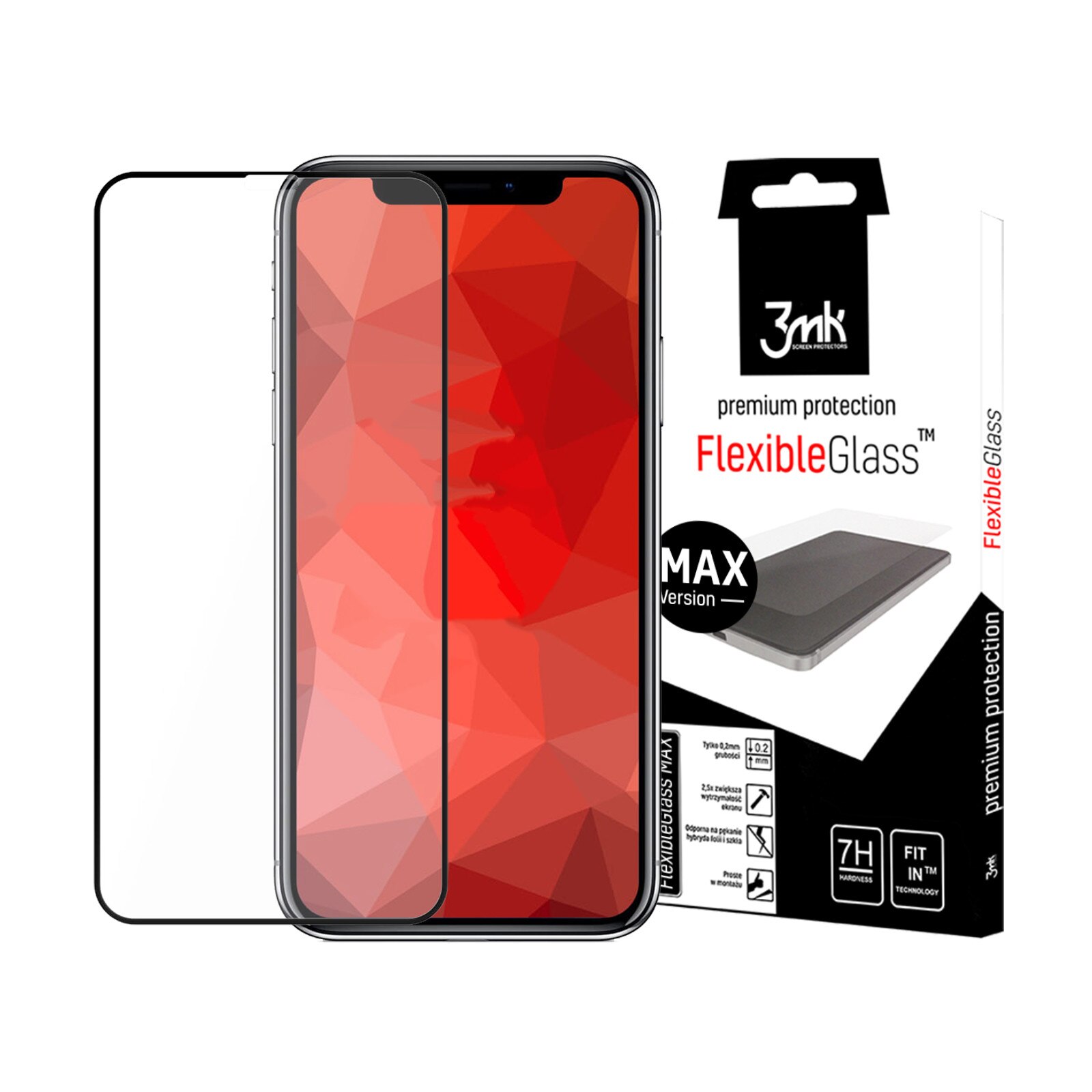 Folie de sticla 3MK Flexibleglass, pentru Apple iPhone X/XS, 0.2mm, Negru