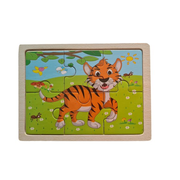 Puzzle lemn Tigru 6 piese, +3 ani, 15x11 cm
