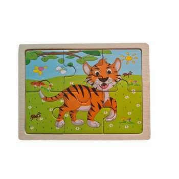 Puzzle lemn Tigru 6 piese, +3 ani, 15x11 cm Puzzle lemn Tigru 6 piese, +3 ani, 15x11 cm