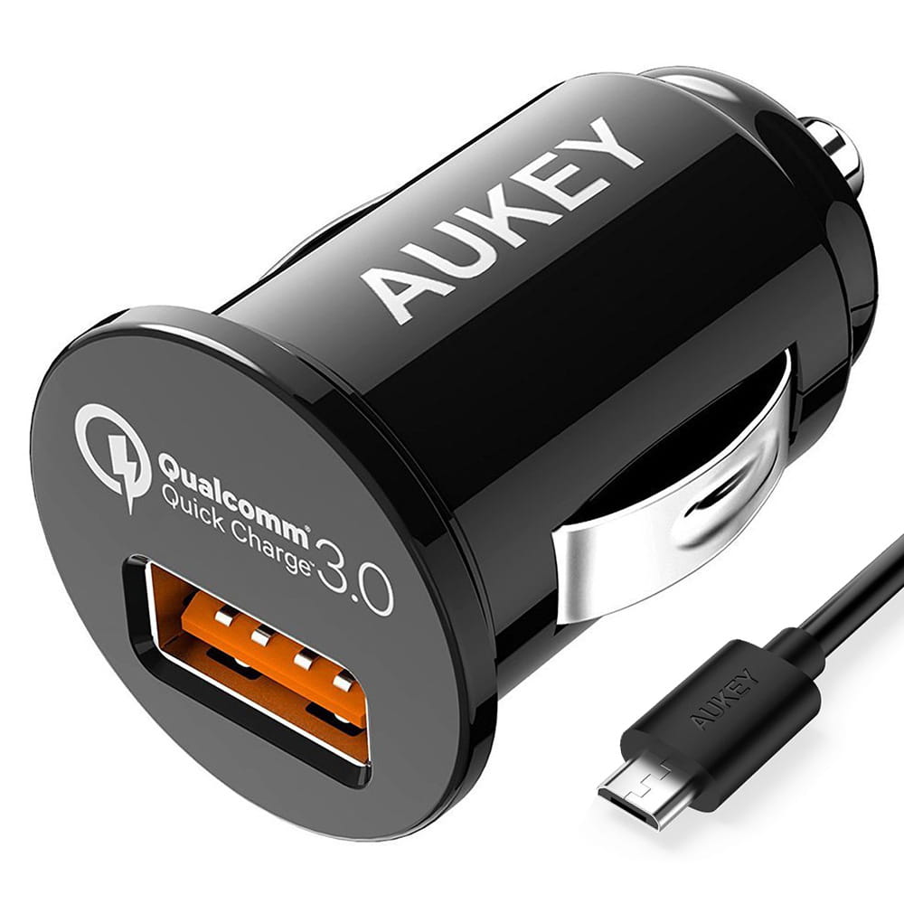 Incarcator auto, PowerAll, Aukey, CC-T13, 1xUSB, QC 3.0, Negru + Cablu 1 m