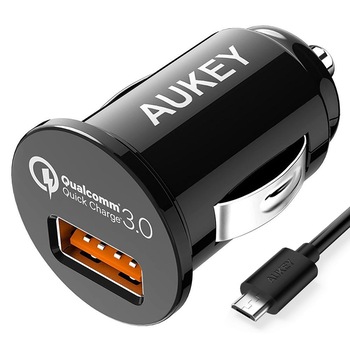 Incarcator auto, PowerAll, Aukey, CC-T13, 1xUSB, QC 3.0, Negru + Cablu 1 m Incarcator auto, PowerAll, Aukey, CC-T13, 1xUSB, QC 3.0, Negru + Cablu 1 m