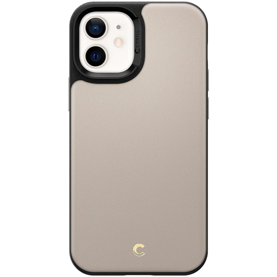 Husa Spigen Cyrill, Compatibil cu iPhone 12 Mini, Piele ecologica, Gri